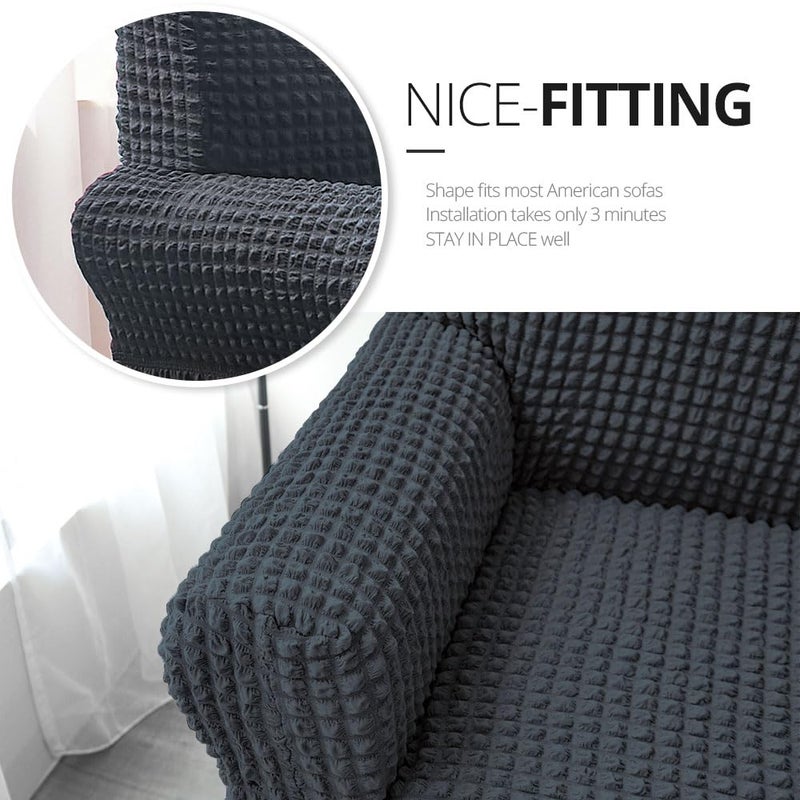 NICEEC Sofa Slipcovers Dark Grey Couch Covers Washable Stretch Fitted Sofa Cover for 3 Cushion Couch Universal 3 Seat slipcover Durable Furniture Protector with Skirt Country Style - Image 3